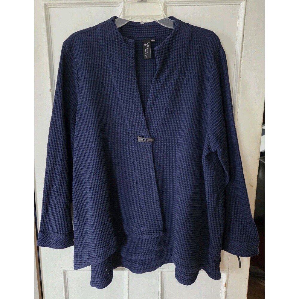 Focus Casual Life Navy Blue Cotton Waffle One Button Swing Jacket Asymmetrical L